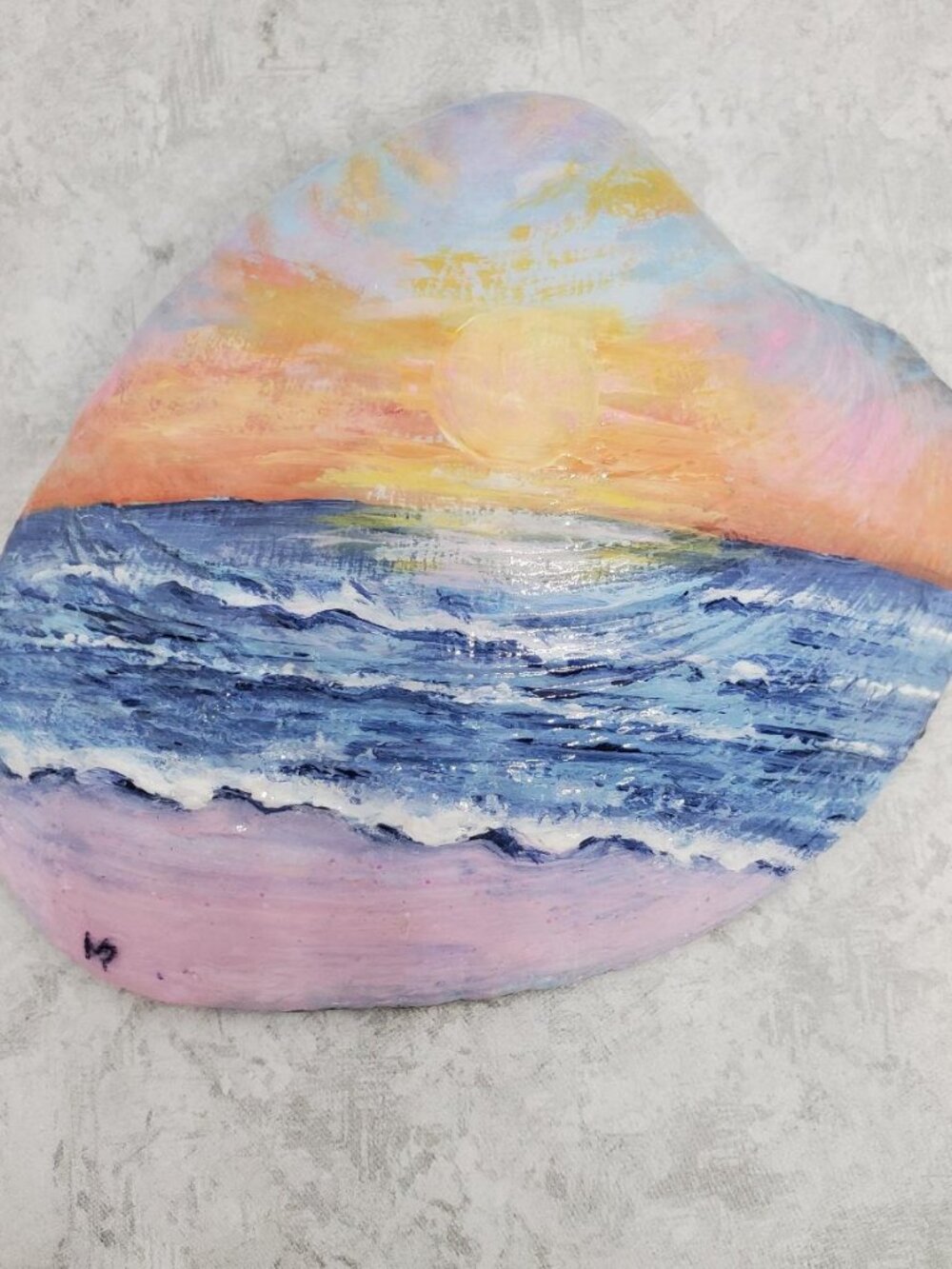 Decoupage Double Sided Shell Sunset and Shells Gold Trim Trinket Dish